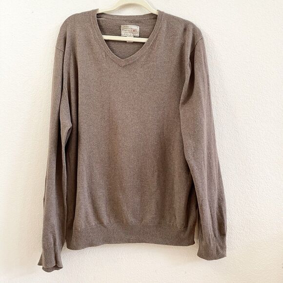 Article 365 Sweater XL Mens Long Sleeve Cotton Cashmere Blend Brown V Neck - Picture 5 of 9